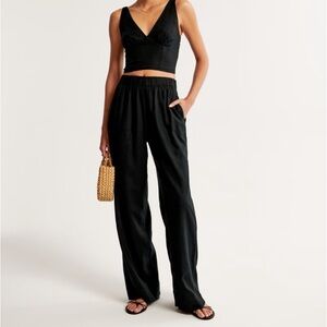 Linen-Blend Pull-On Wide Leg Pants